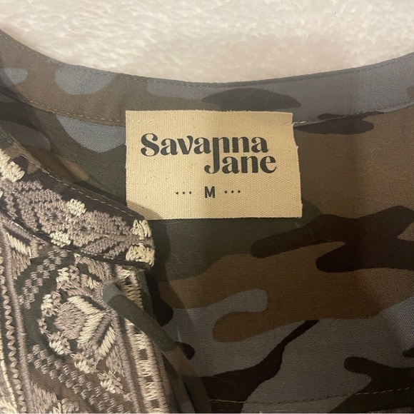 Savanna Jane Camo Print Embroidered T-Shirt Mini Dress Women's Medium - Picture 3 of 8